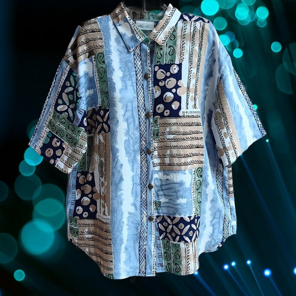Kathei Lee Women's Button Up To Blouse Short Sleeves Size 12